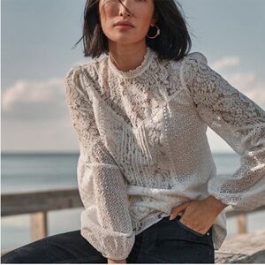 WHITE HOUSE BLACK MARKET Mixed Lace Blouse